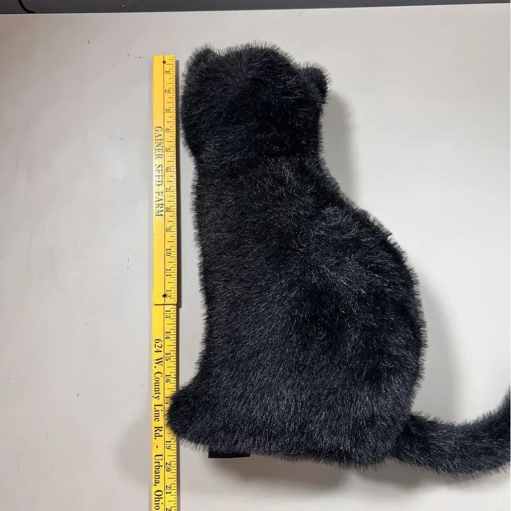 Halloween Black Cat Plush Decor Set of 3 Orange Bow Accents Spooky Seasonal‎